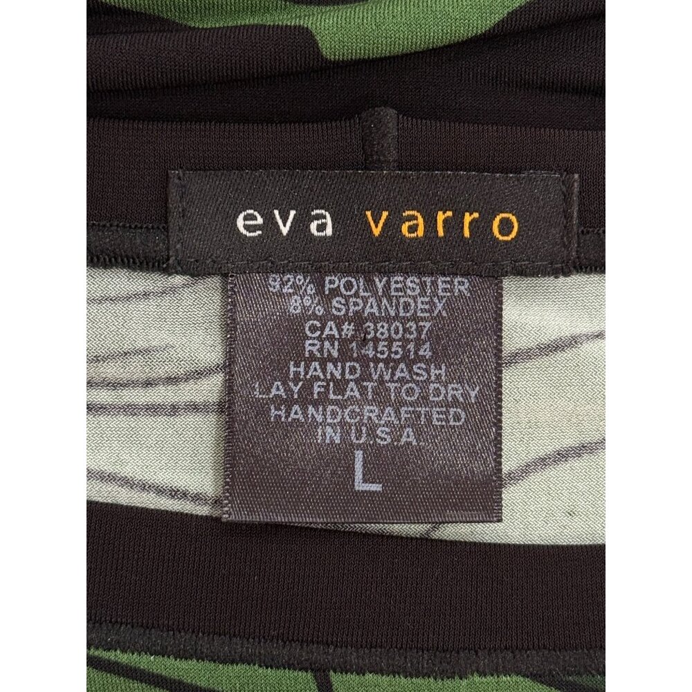 Eva Varro Floral Print Top Black Green White 3/4 Sleeve Womens Size L - Picture 4 of 6